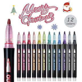 Metallic Marker Set – Works on Any Surface, 12 Colors & Permanent Ink