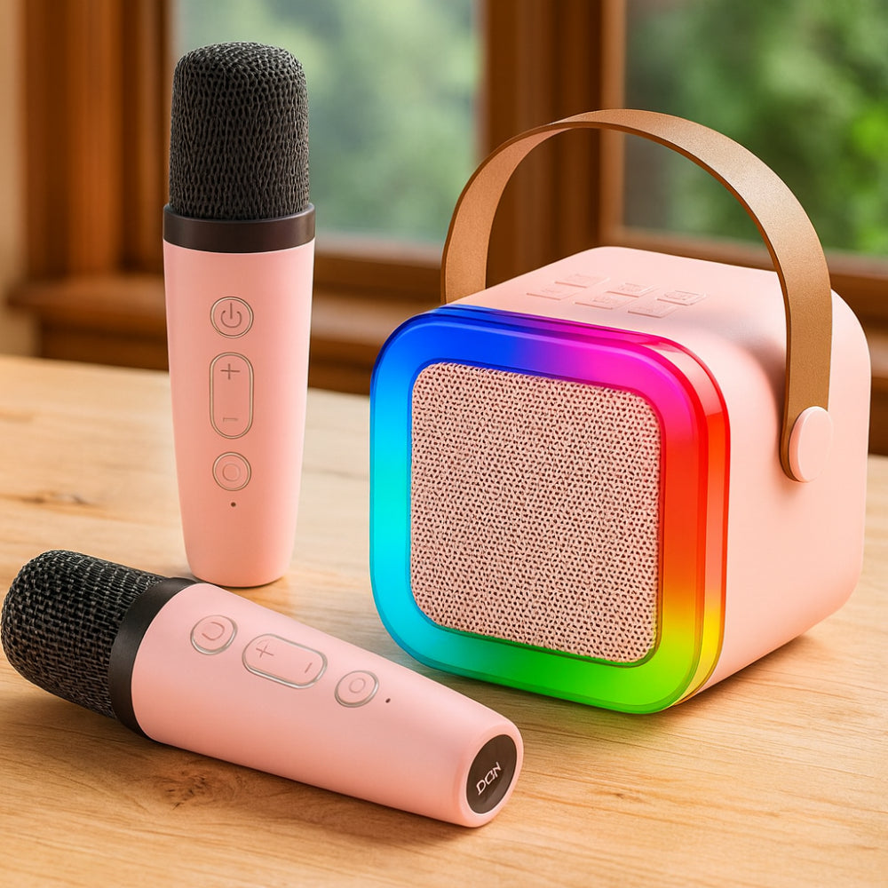 Mini Karaokê Infantil com Alto-falante Bluetooth e Microfone Sem Fio