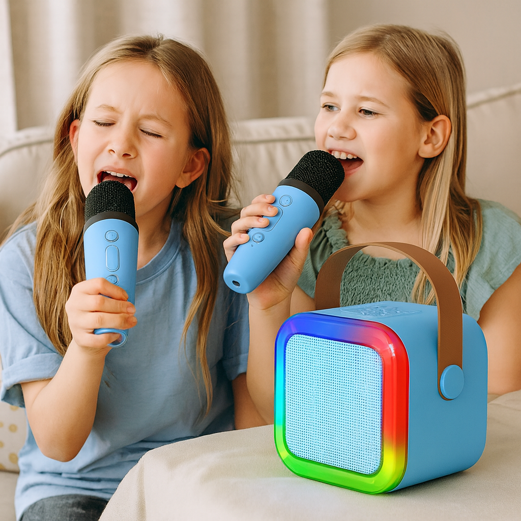 Mini Karaokê Infantil com Alto-falante Bluetooth e Microfone Sem Fio