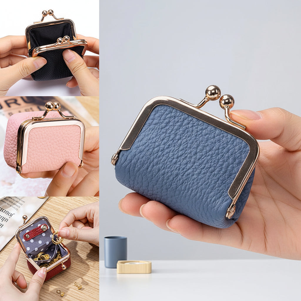 Mini Porta-Joias Organizador em Couro Legítimo com Fecho Dourado para Viagem