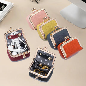 Mini Porta-Joias Organizador em Couro Legítimo com Fecho Dourado para Viagem