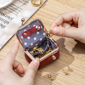 Mini Porta-Joias Organizador em Couro Legítimo com Fecho Dourado para Viagem