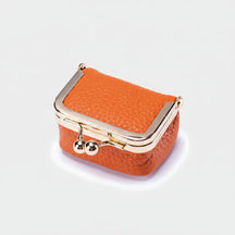 Mini Porta-Joias Organizador em Couro Legítimo com Fecho Dourado para Viagem