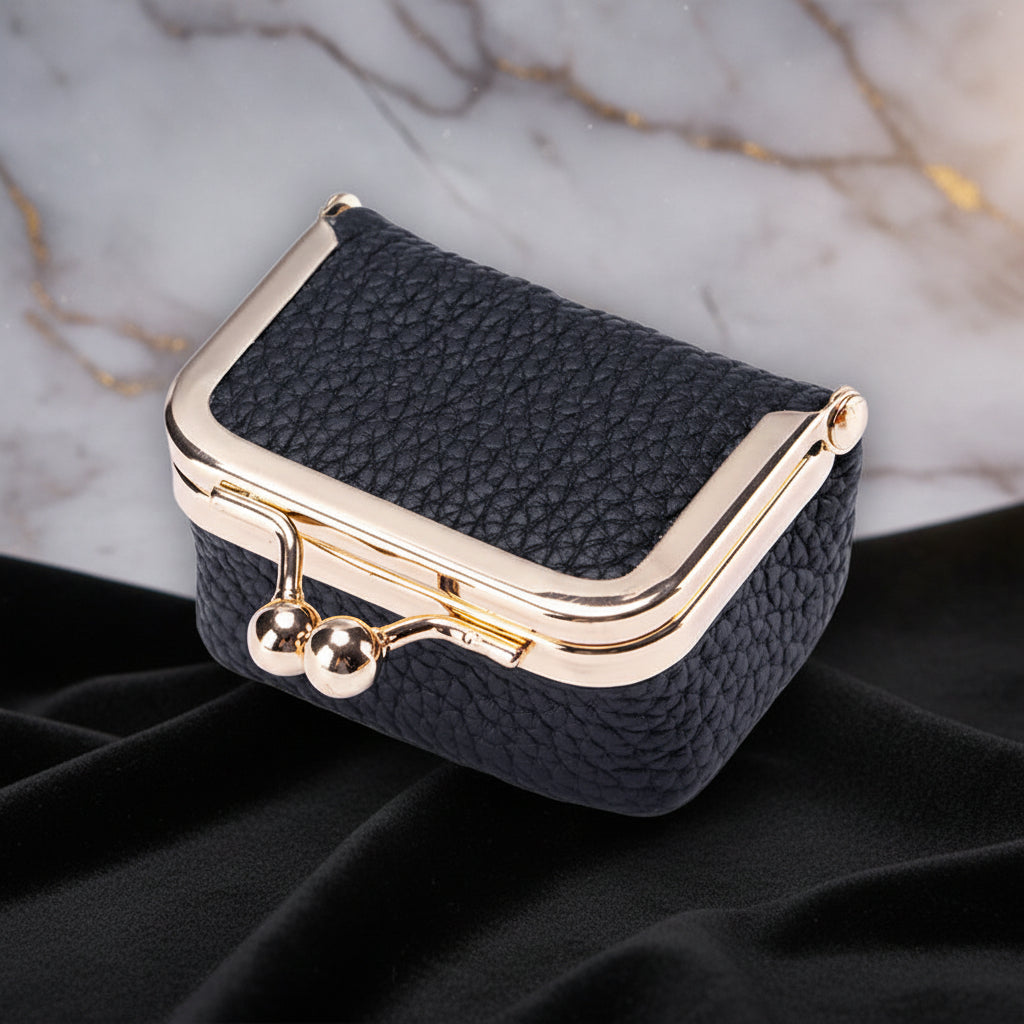 Mini Porta-Joias Organizador em Couro Legítimo com Fecho Dourado para Viagem
