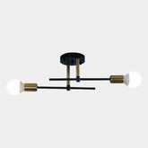 Modern 2-Light Ceiling Lamp | Black & Gold Flush Mount Chandelier