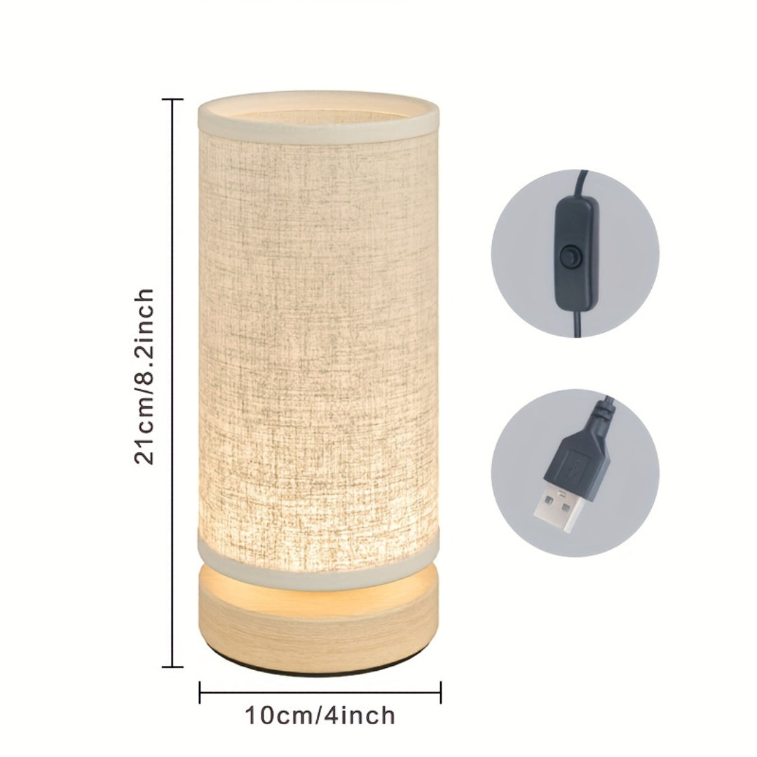 Luminária de Mesa Moderna em Madeira | Luz de Cabeceira Alimentada por USB