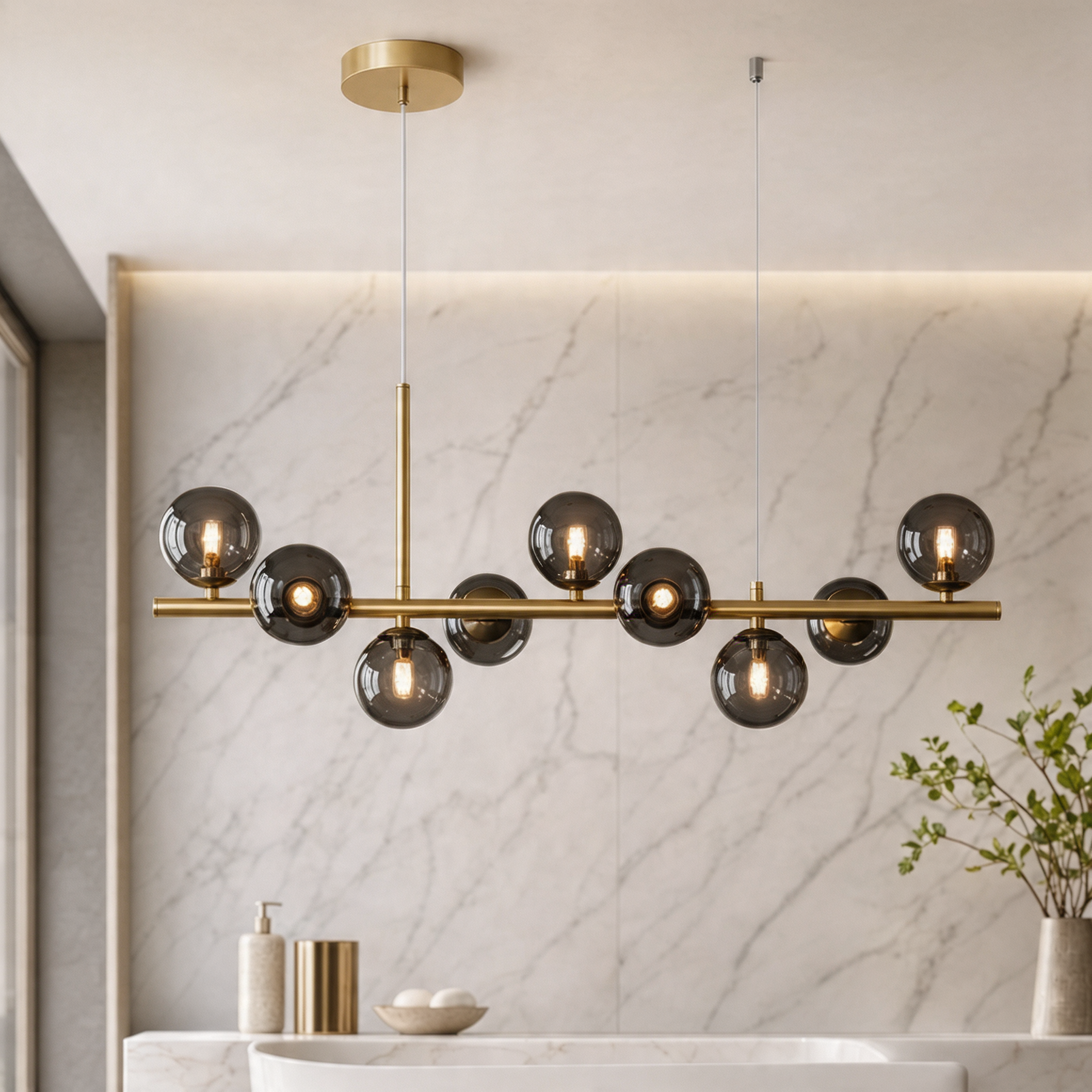 Glass Globe Cluster Pendant Light – 9 Lights, Smoky Grey, Gold – pendant light image 20
