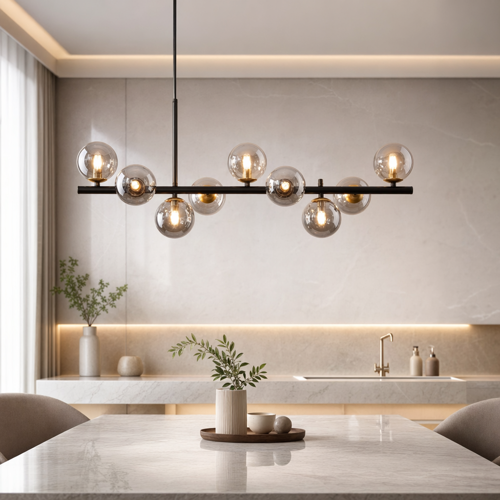 Glass Globe Cluster Pendant Light – 9 Lights, Cognac, Black – pendant light image 17