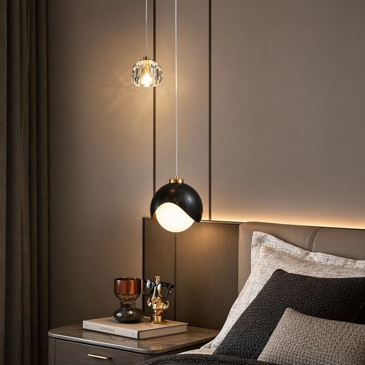 Crystal Glass Pendant Light – Black, Warm Light – pendant light image 8