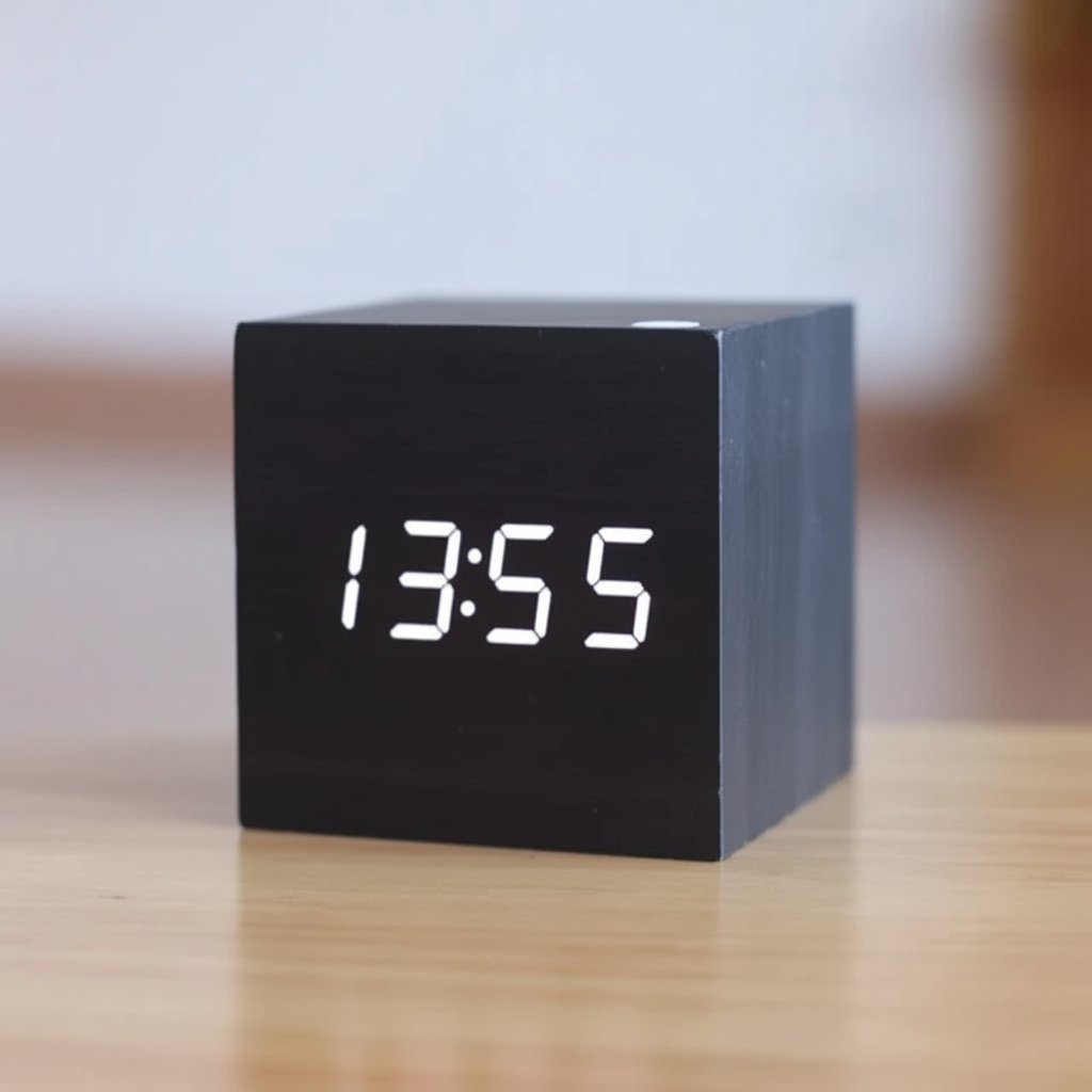 Despertador Digital de Madeira com LED para Mesa