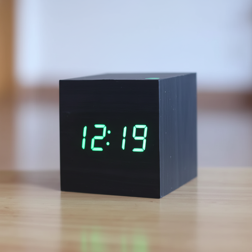 Despertador Digital de Madeira com LED para Mesa