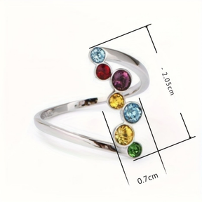 Anel de Pedra de Nascimento para o Dia das Mães, Anel Ajustável de Prata Multicolorido