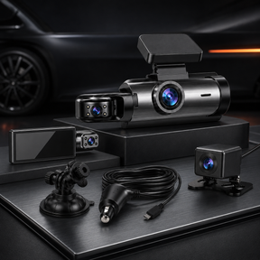 Dash Cam Multicanal Full HD com Gravação em Loop e Lente Dupla