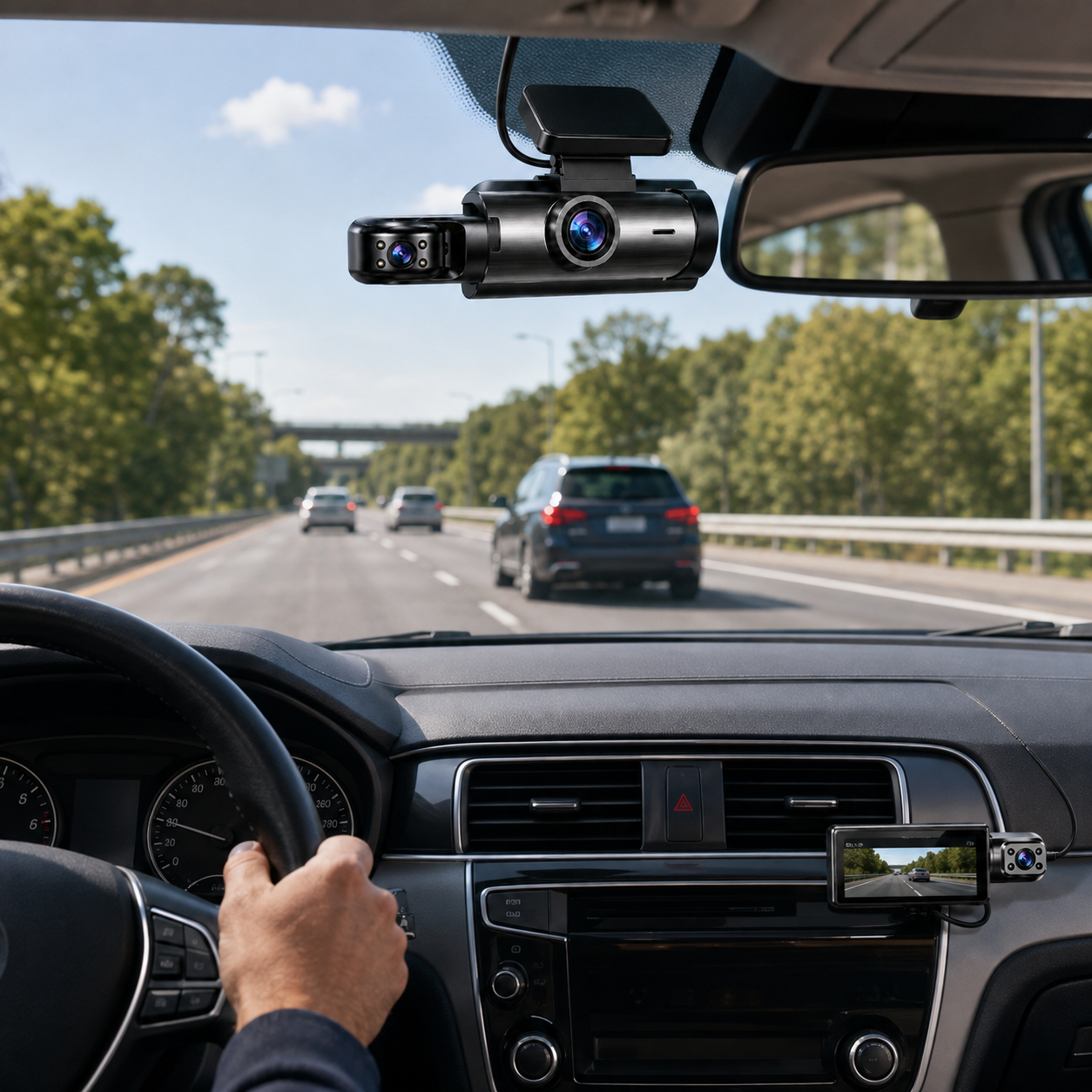 Dash Cam Multicanal Full HD com Gravação em Loop e Lente Dupla