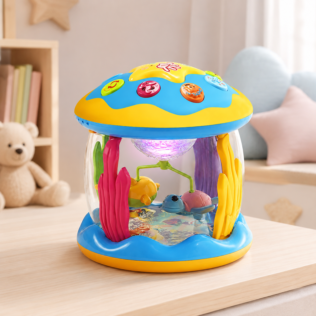 Carrossel Musical Infantil Brinquedo de Bebê Giratório Interativo com Luz