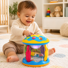 Carrossel Musical Infantil Brinquedo de Bebê Giratório Interativo com Luz