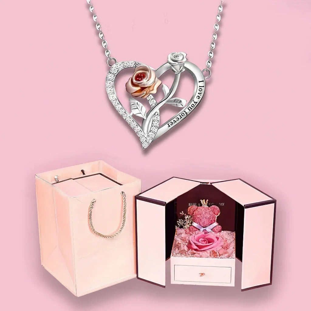 Colar Pingente de Coração Prata Rosa Presente Joia Romântico Casais