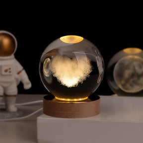 Luminária de Mesa LED Globo de Cristal 3D com Planeta Gravado