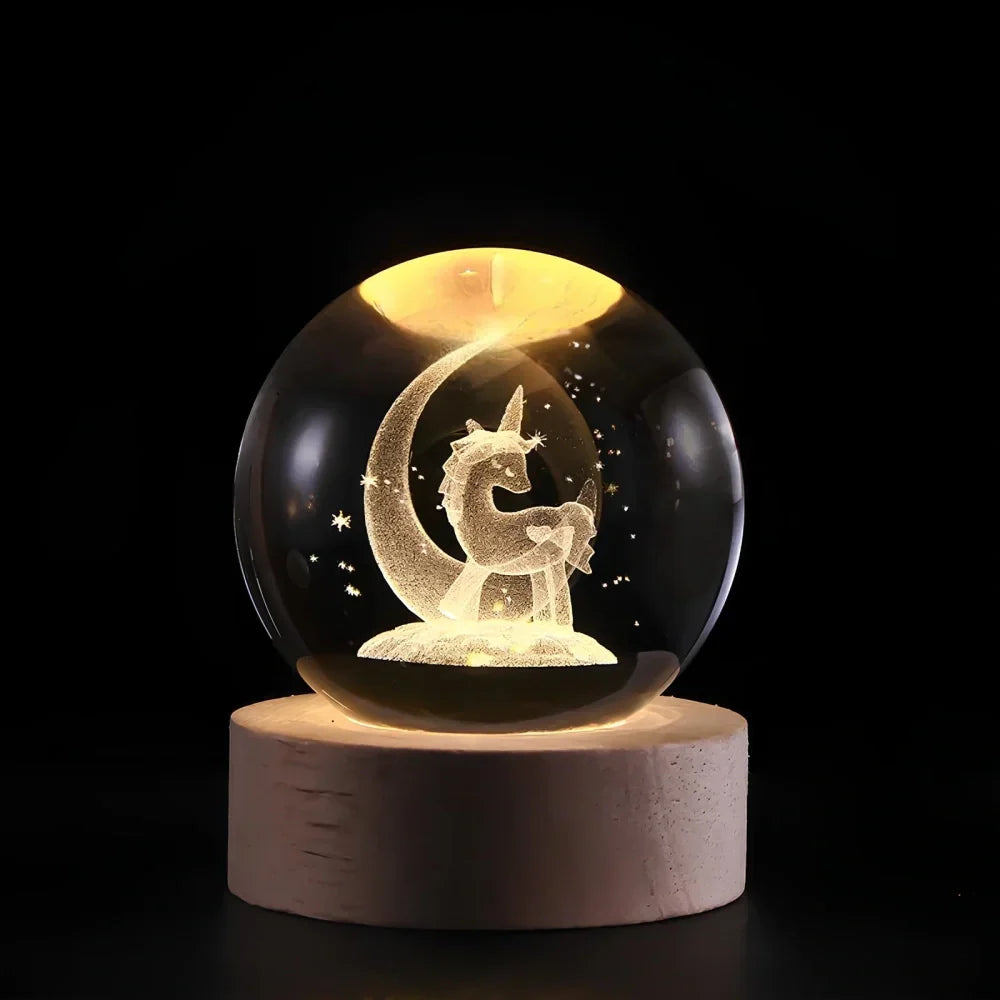 Luminária de Mesa LED Globo de Cristal 3D com Planeta Gravado