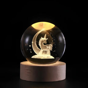 Luminária de Mesa LED Globo de Cristal 3D com Planeta Gravado