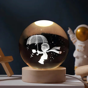 Luminária de Mesa LED Globo de Cristal 3D com Planeta Gravado