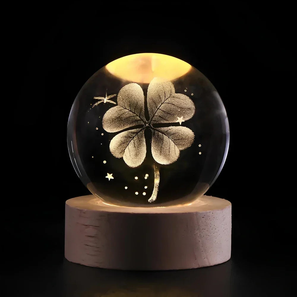 Luminária de Mesa LED Globo de Cristal 3D com Planeta Gravado