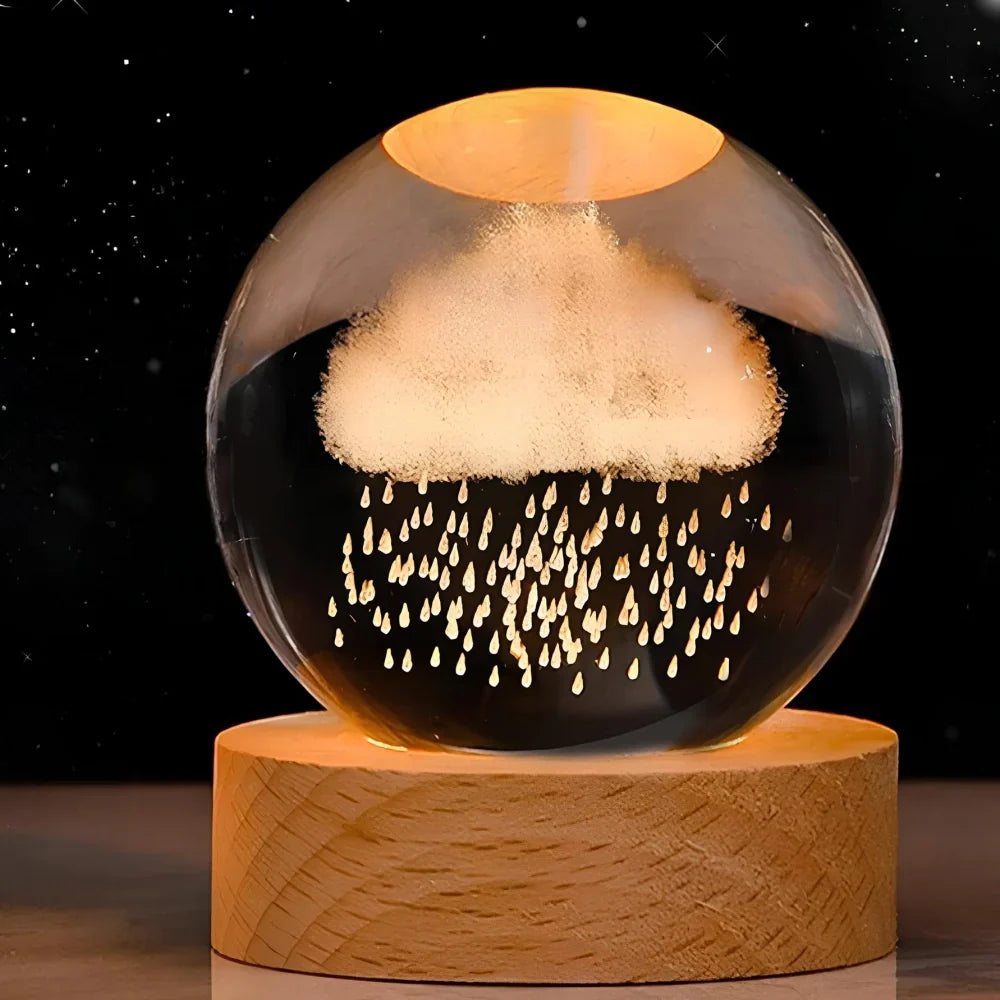 Luminária de Mesa LED Globo de Cristal 3D com Planeta Gravado