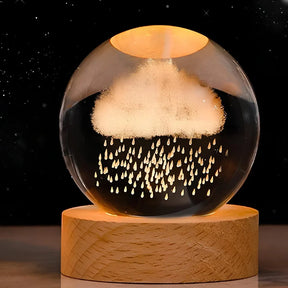 Luminária de Mesa LED Globo de Cristal 3D com Planeta Gravado