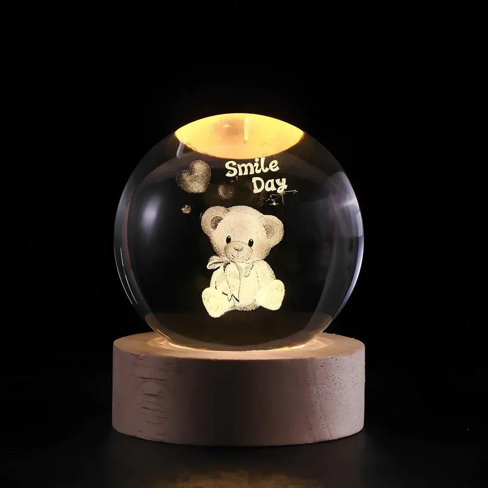 Luminária de Mesa LED Globo de Cristal 3D com Planeta Gravado