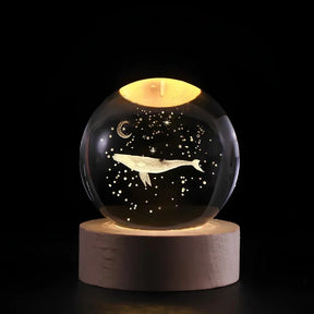Luminária de Mesa LED Globo de Cristal 3D com Planeta Gravado