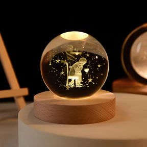 Luminária de Mesa LED Globo de Cristal 3D com Planeta Gravado