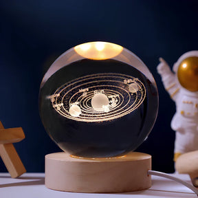 Luminária de Mesa LED Globo de Cristal 3D com Planeta Gravado