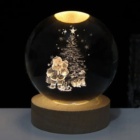 Luminária de Mesa LED Globo de Cristal 3D com Planeta Gravado