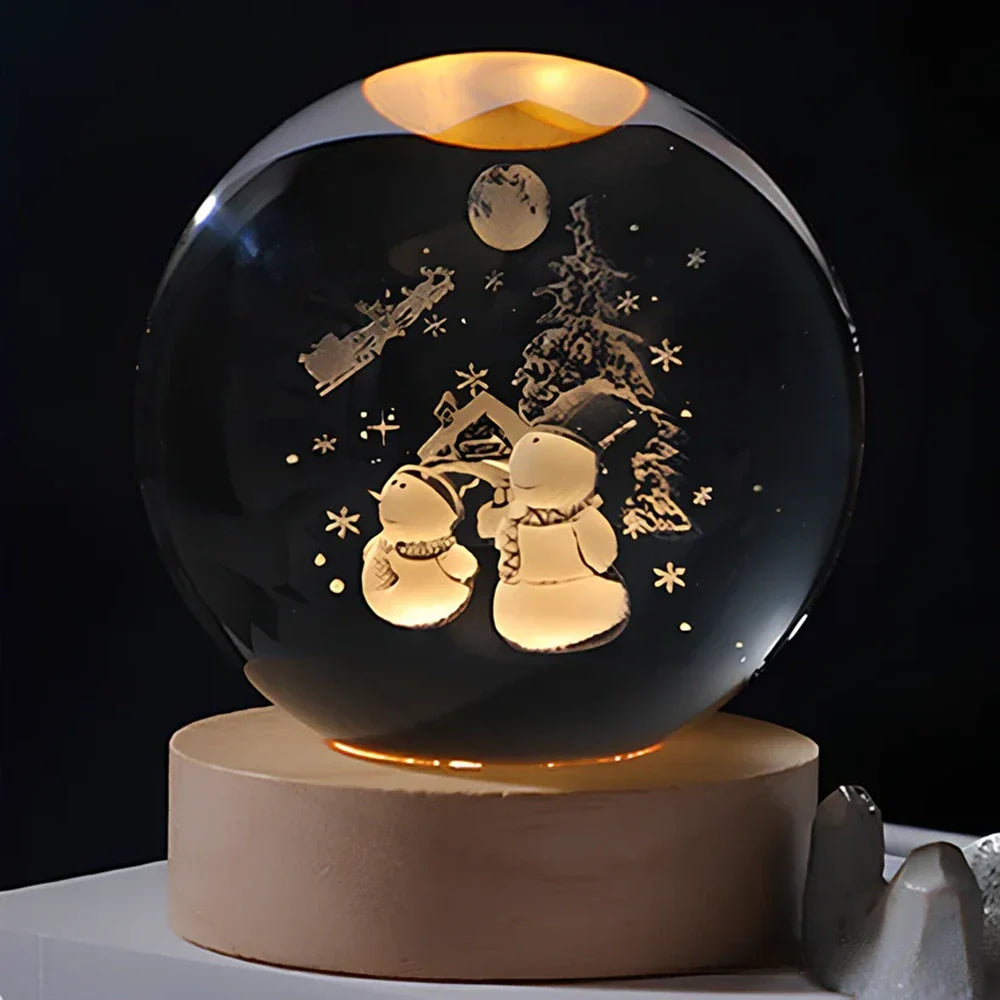 Luminária de Mesa LED Globo de Cristal 3D com Planeta Gravado