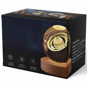 Luminária de Mesa LED Globo de Cristal 3D com Planeta Gravado