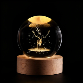 Luminária de Mesa LED Globo de Cristal 3D com Planeta Gravado