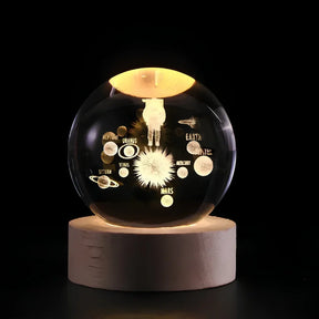 Luminária de Mesa LED Globo de Cristal 3D com Planeta Gravado