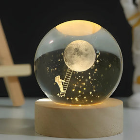 Luminária de Mesa LED Globo de Cristal 3D com Planeta Gravado
