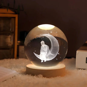 Luminária de Mesa LED Globo de Cristal 3D com Planeta Gravado