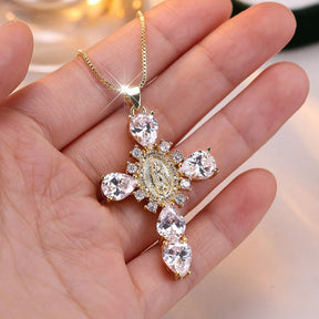 Colar Pingente de Cruz Dourado com Zircônia Presente de Dia das Mães