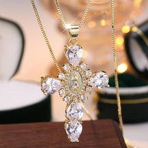 Colar Pingente de Cruz Dourado com Zircônia Presente de Dia das Mães