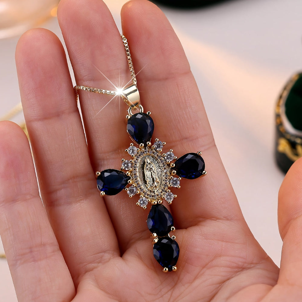 Colar Pingente de Cruz Dourado com Zircônia Presente de Dia das Mães