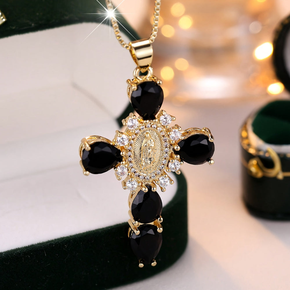 Colar Pingente de Cruz Dourado com Zircônia Presente de Dia das Mães