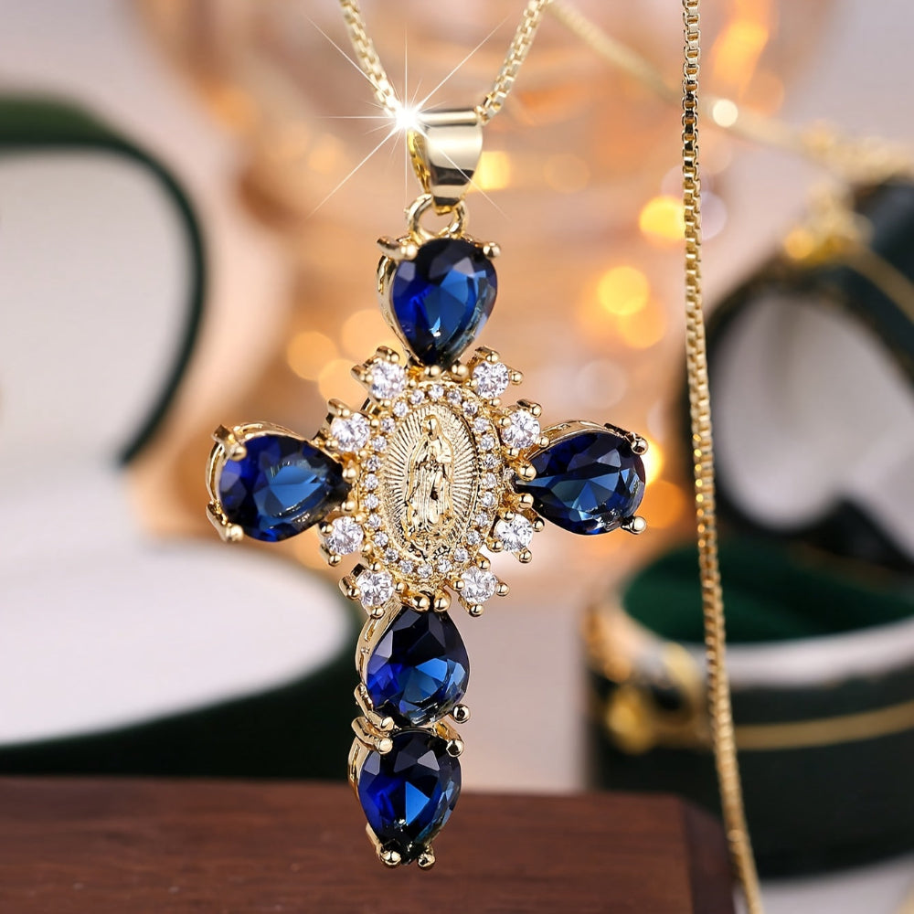 Colar Pingente de Cruz Dourado com Zircônia Presente de Dia das Mães