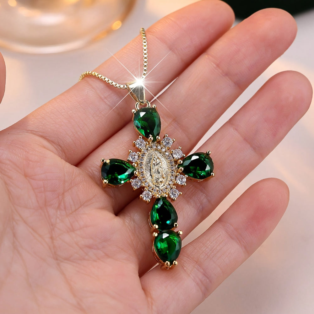 Colar Pingente de Cruz Dourado com Zircônia Presente de Dia das Mães