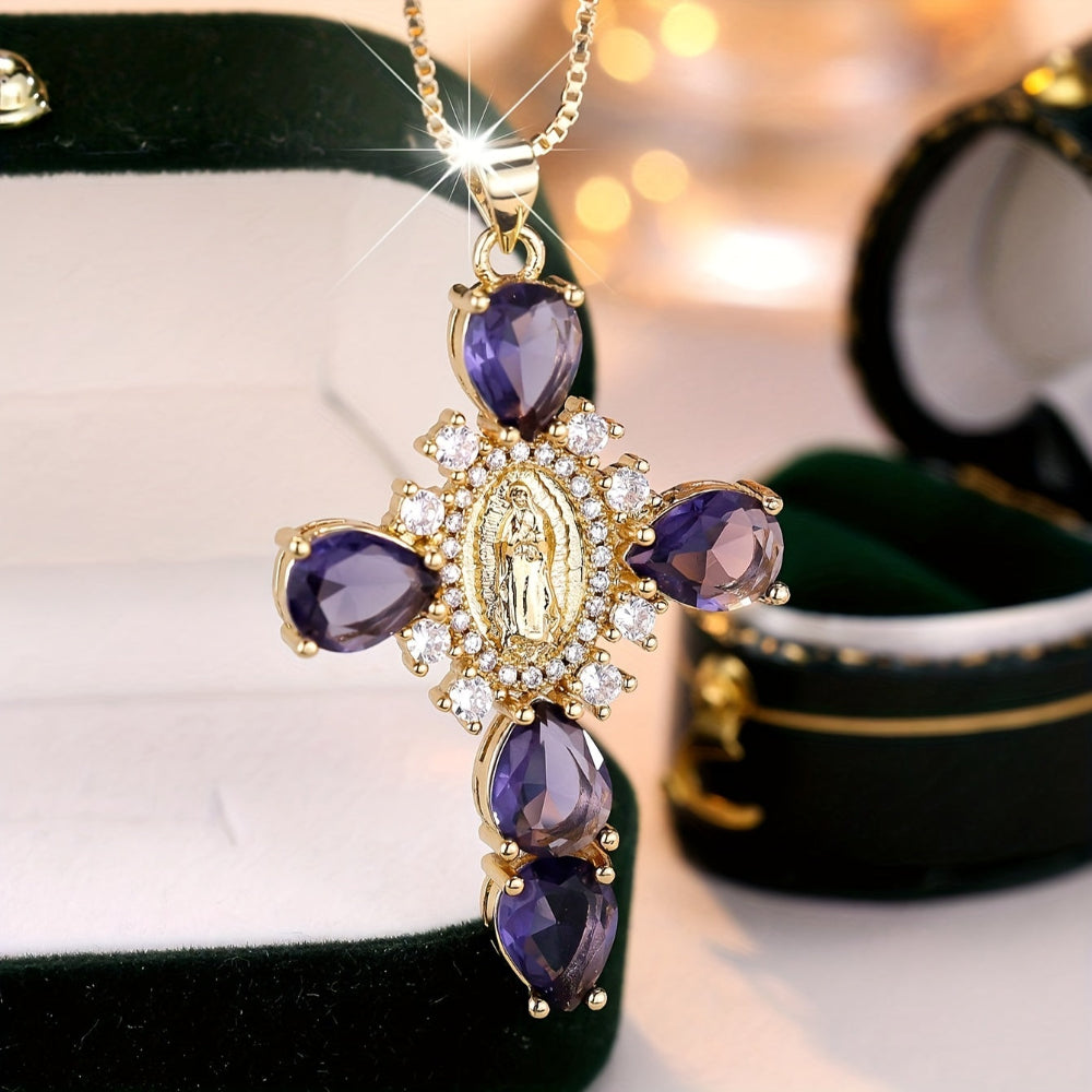 Colar Pingente de Cruz Dourado com Zircônia Presente de Dia das Mães