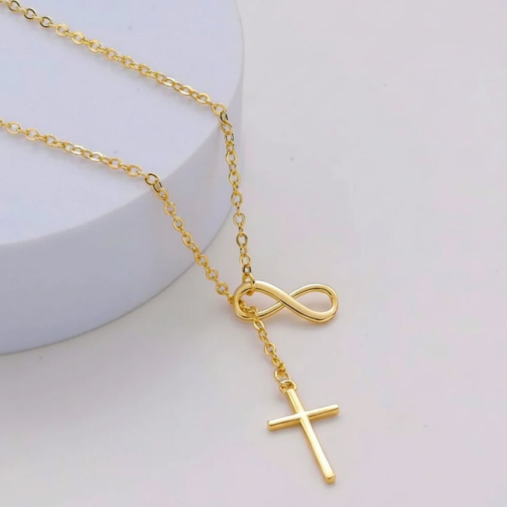 Colar com Pingente de Cruz e Infinito Folheado a Ouro para o Dia das Mães