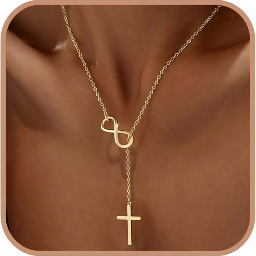Colar com Pingente de Cruz e Infinito Folheado a Ouro para o Dia das Mães