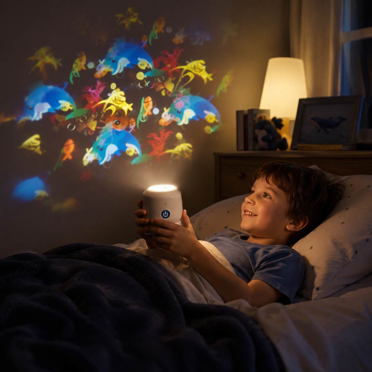 Projetor de Luz Noturna Luminária Oceano Giratória