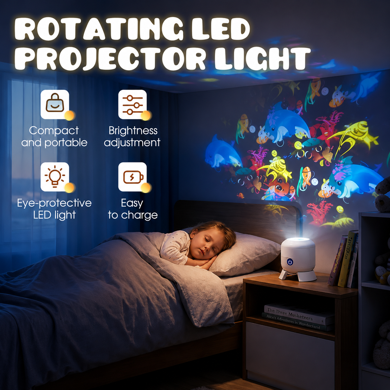 Projetor de Luz Noturna Luminária Oceano Giratória